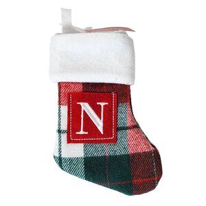 NWT Holiday Home Plaid Christmas Stocking Mini Small Initial "N" Red Green White